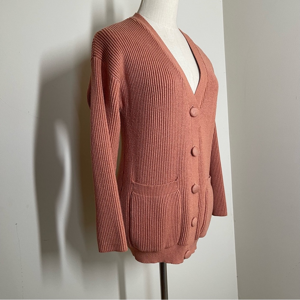 Lulu’s Women’s Deep Coral-SZ S- Long Sleeve Ribbed Knit Cardigan Sweater - Picture 7 of 11